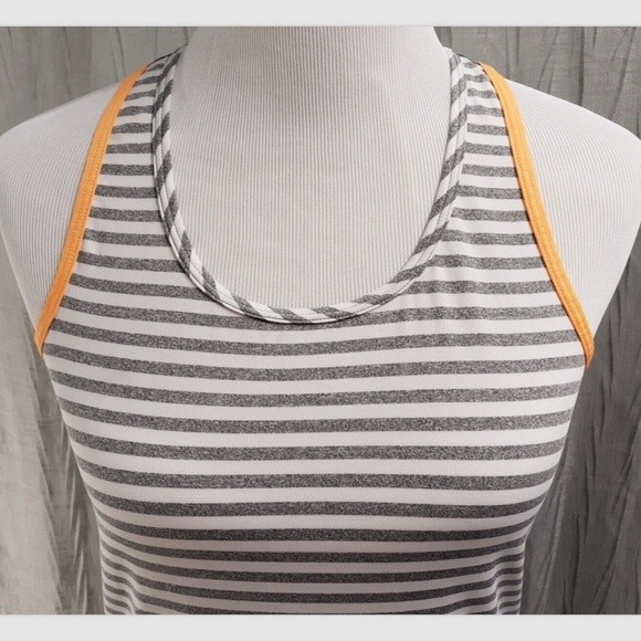 MPG Active Hi-Low Tank Top Gray White Stripe w Orange Trim Womens Size M - Picture 2 of 10